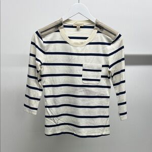 Burberry Navy Striped Tee with Shoulder Zippers